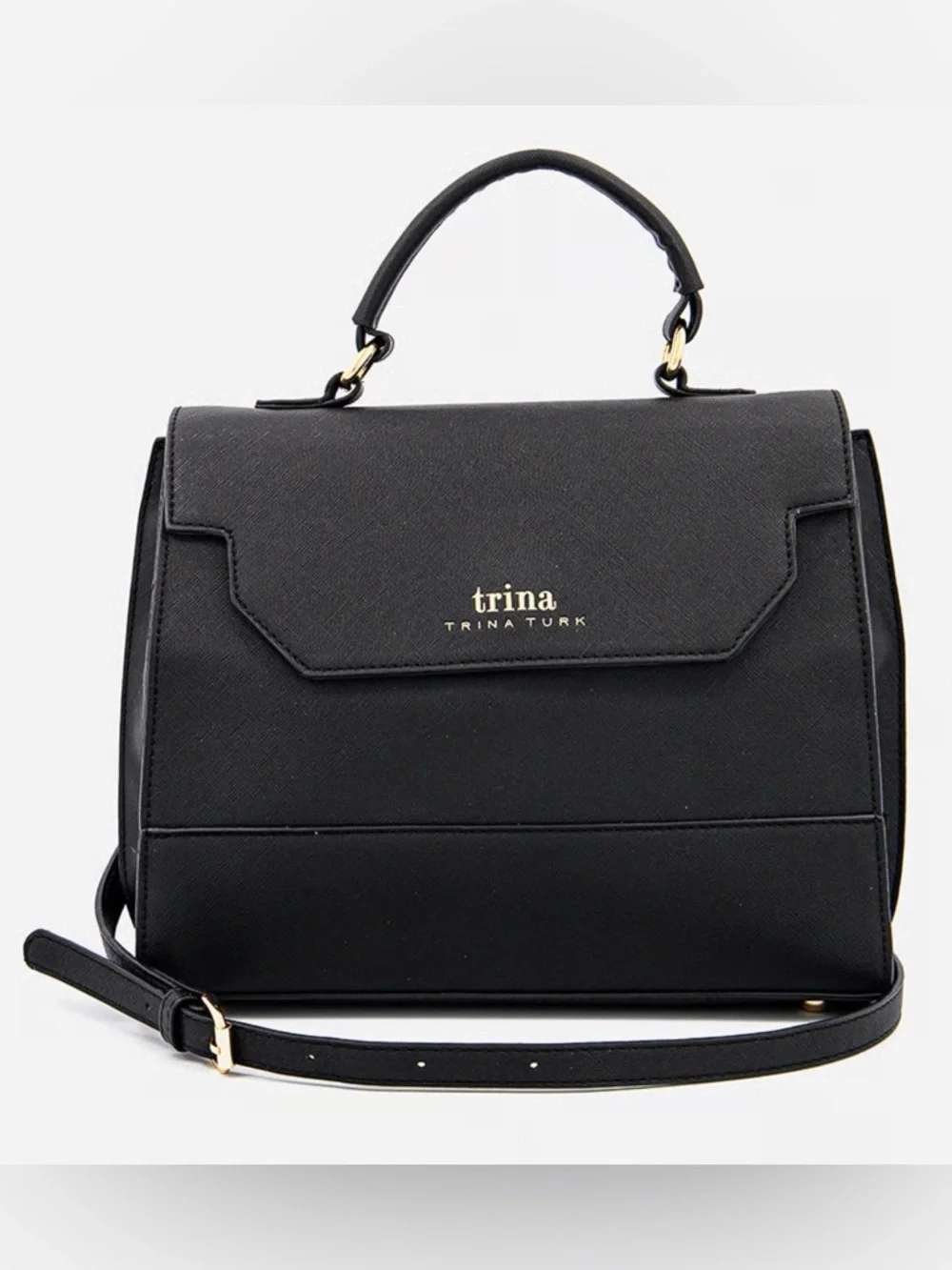 Trina Turk Black Professional Top-Handle Satchel/Crossbody with Gold Hardware - Picture 4 of 13